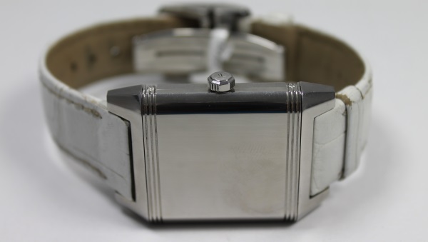 Jaeger-LeCoultre Reverso Squadra Lady Diamonds 234.8.47 umgedreht Edelstahl mit Brillanten und Lederarmband